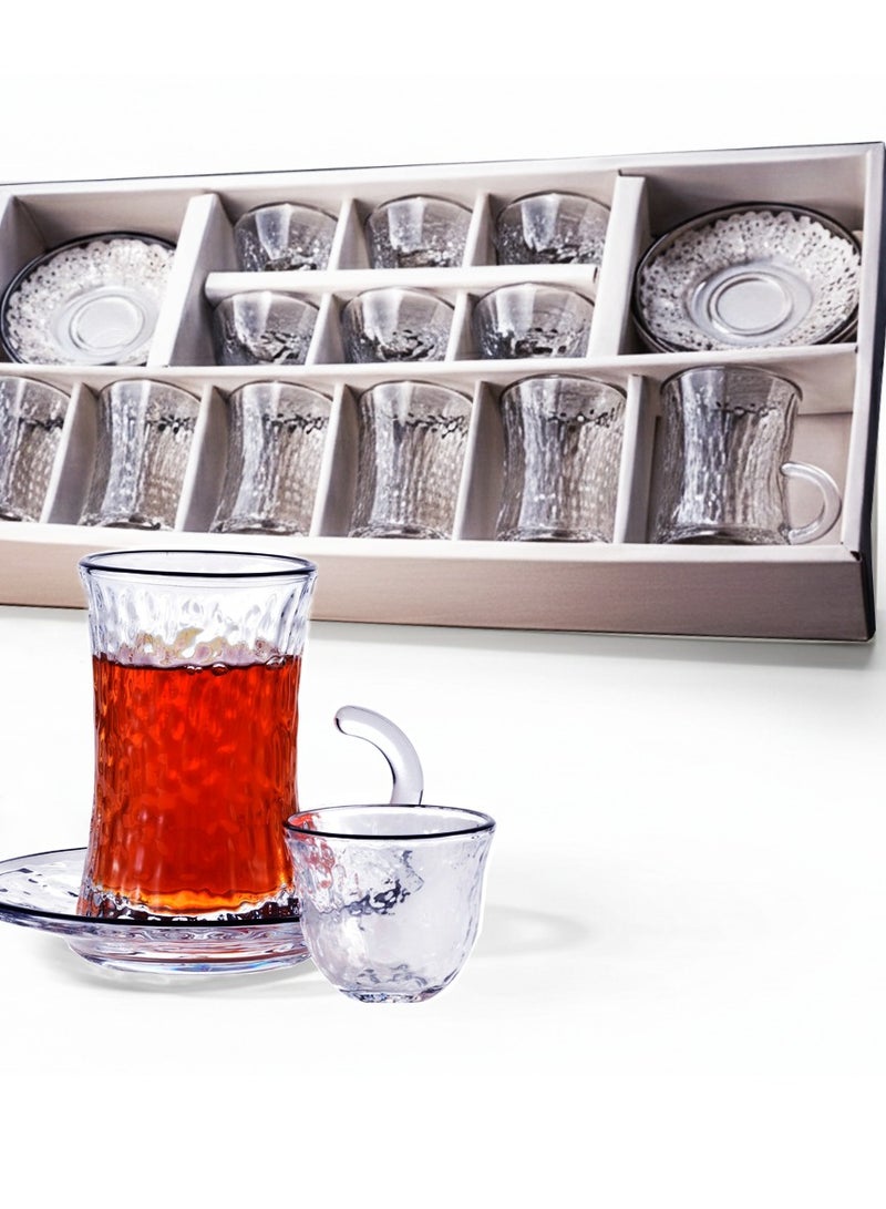 Smart Kitchen Luxury 18-Piece Tea and Coffee Cup Set with Saucers – Elegant Frosted Design with Creative Half-Ear Handle - Image 1